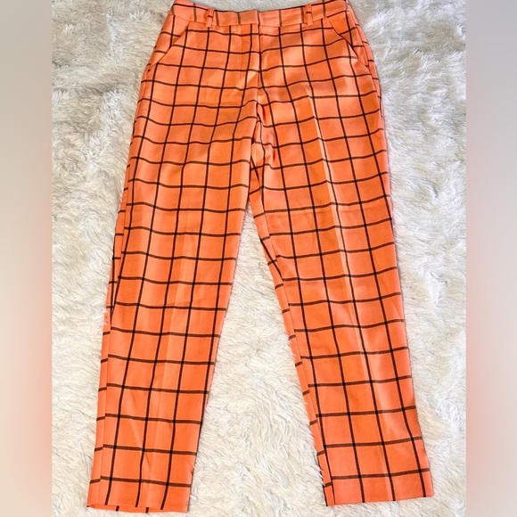 ASOS Design orange ultimate fluro check slim cigarette ankle length pants Sz 4 - Picture 6 of 8